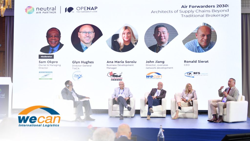 John Jiang of Wecan International Logistics receiving the Top Cargo Sales Partner 2025 Award at OPENAP10 Marrakech