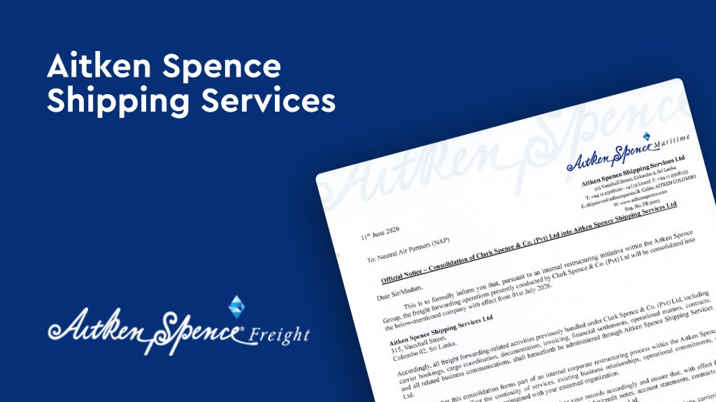 Aitken Spence Shipping Services consolidates Clark Spence & Co. as part of an internal restructuring in Sri Lanka